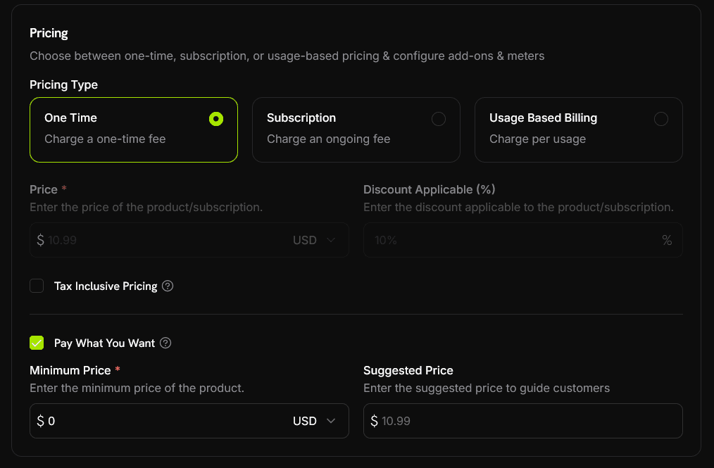 Dodo Product Pricing Configuration